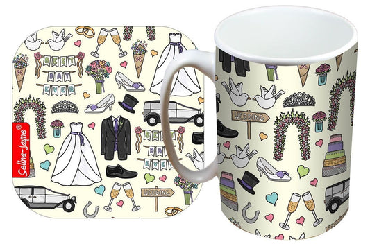 Wedding Day Mug and Coaster Gift Set by Selina-Jayne