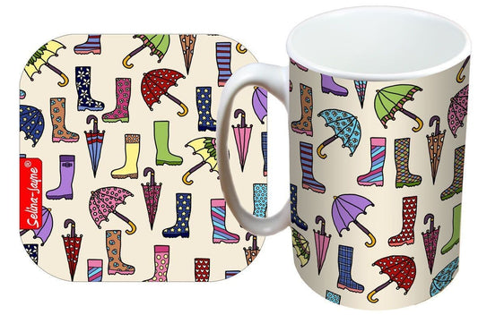Wellies and Brollies Mug and Coaster Gift Set by Selina-Jayne