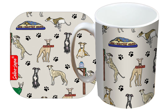 Whippet Dogs Mug and Coaster Gift Set by Selina-Jayne