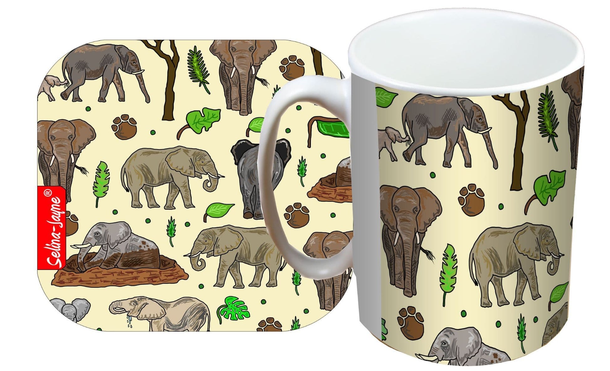 Wild Elephants Mug and Coaster Gift Set by Selina-Jayne